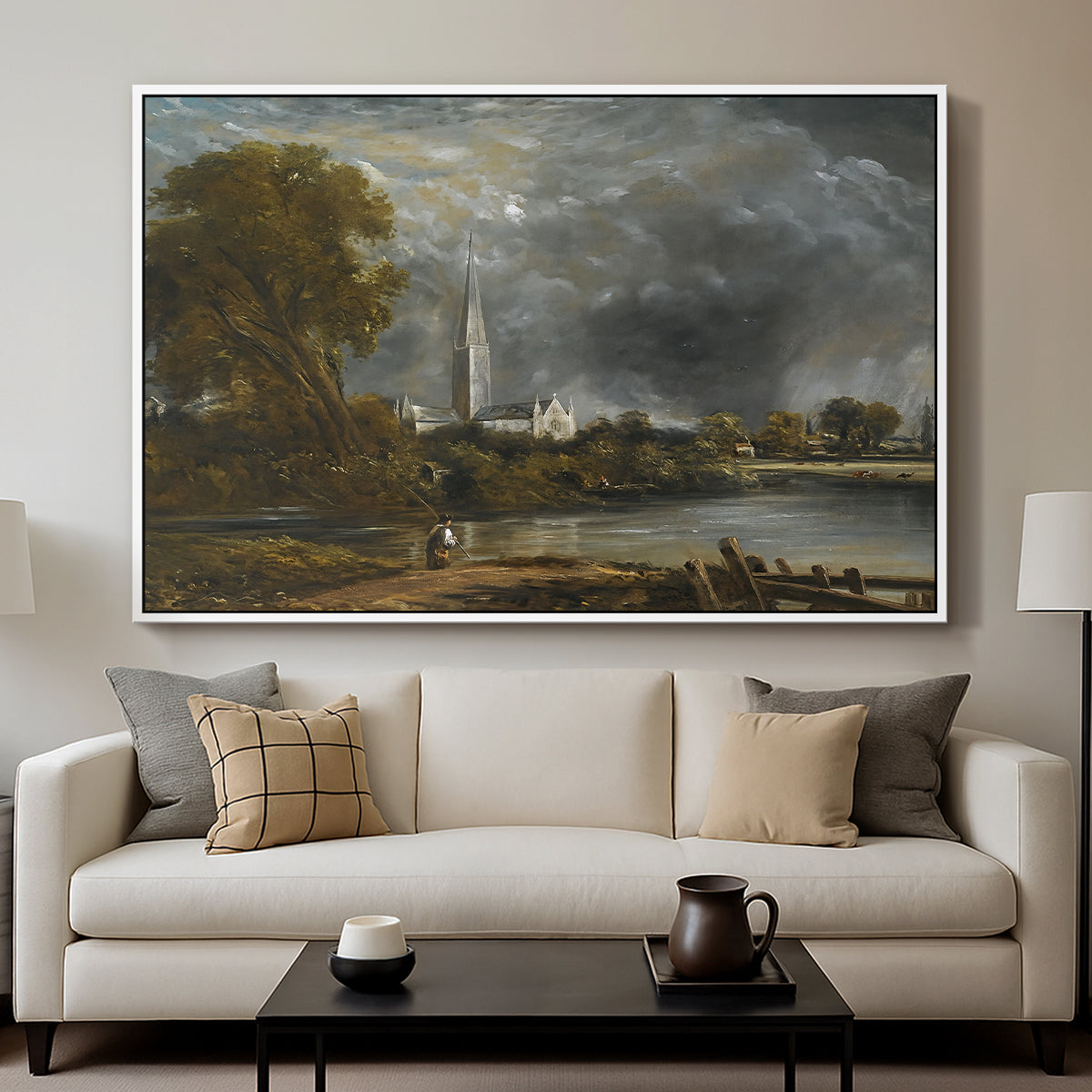 Salisbury Cathedral from the Meadows, c. 1831 - Floater Framed Canvas Print