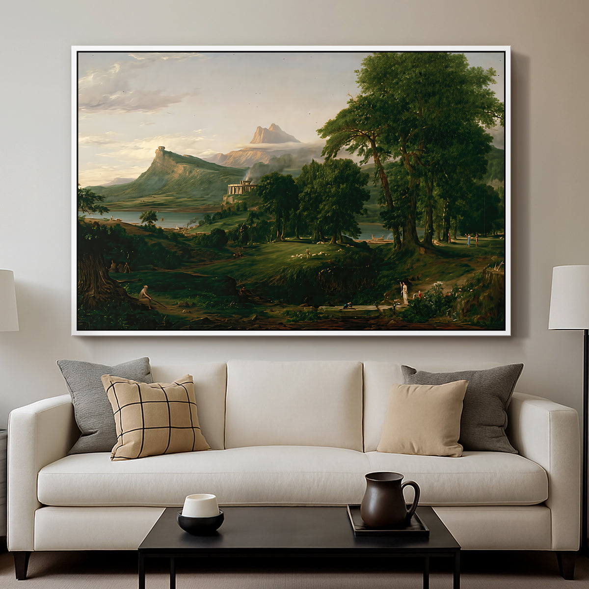 The Course of Empire: The Arcadian or Pastoral State, 1834 - Floater Framed Canvas Print