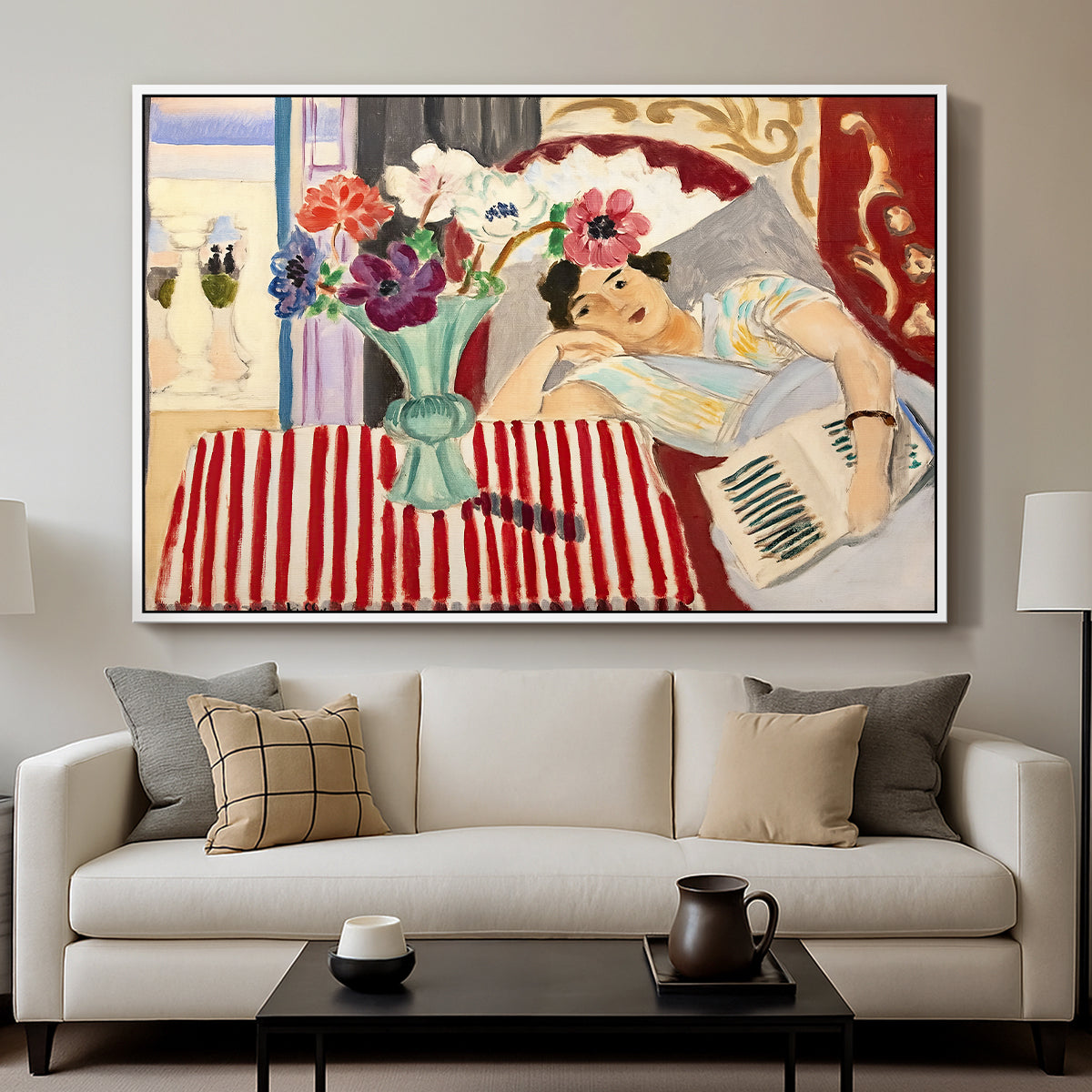 Woman with Anemones (Femme et anémones), c. 1920-1921 - Floater Framed Canvas Print