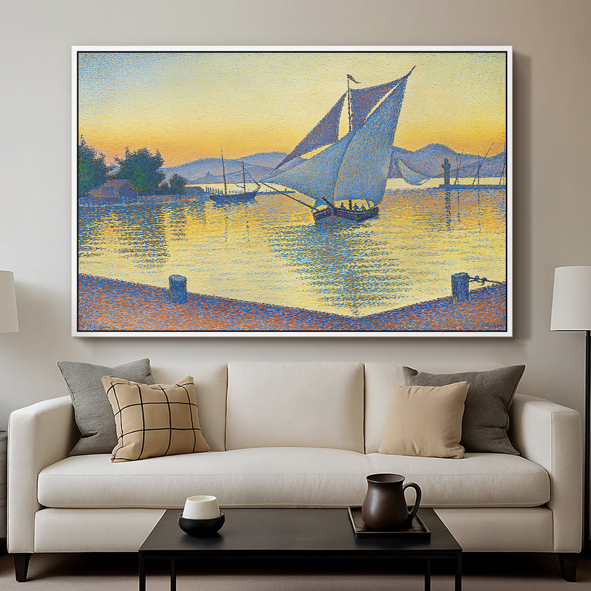 The Port at Sunset, Opus 236, Saint Tropez, 1892 - Floater Framed Canvas Print