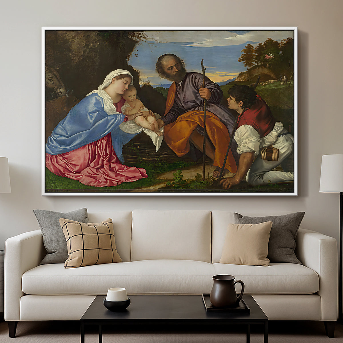 The Holy Family with a Shepherd, c. 1510 - Floater Framed Canvas Print