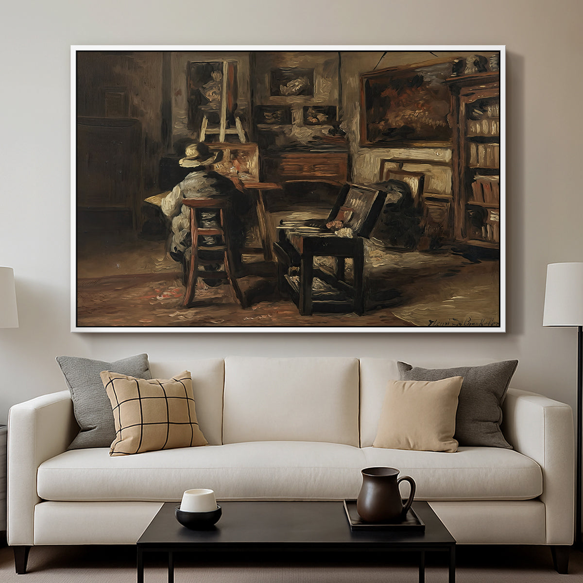 The Studio of Ferdinand De Braekeleer I, Father of the Painter, c. 1873-1885 - Floater Framed Canvas Print