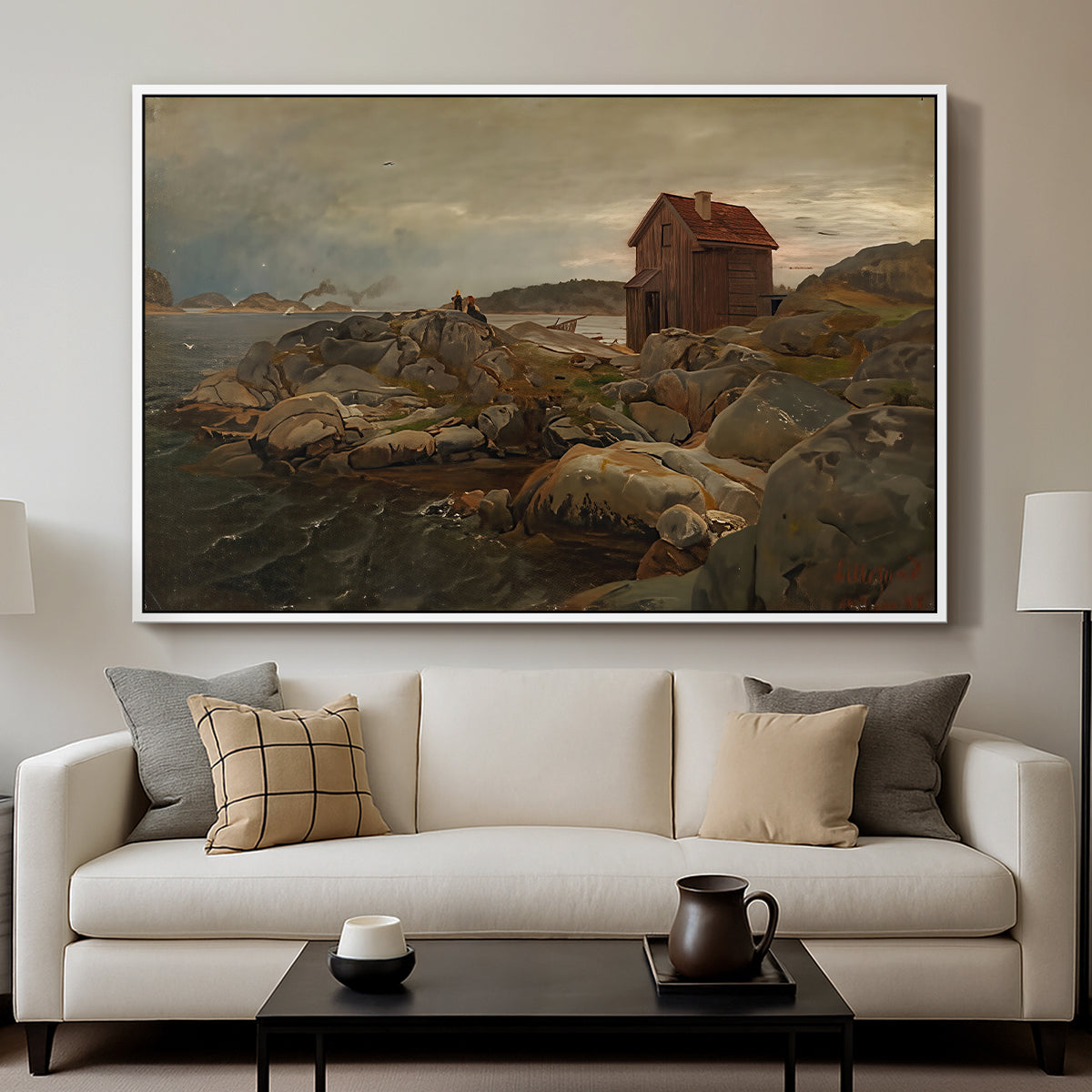 A Fisherman's Home, Lillesand, 1858 - Floater Framed Canvas Print