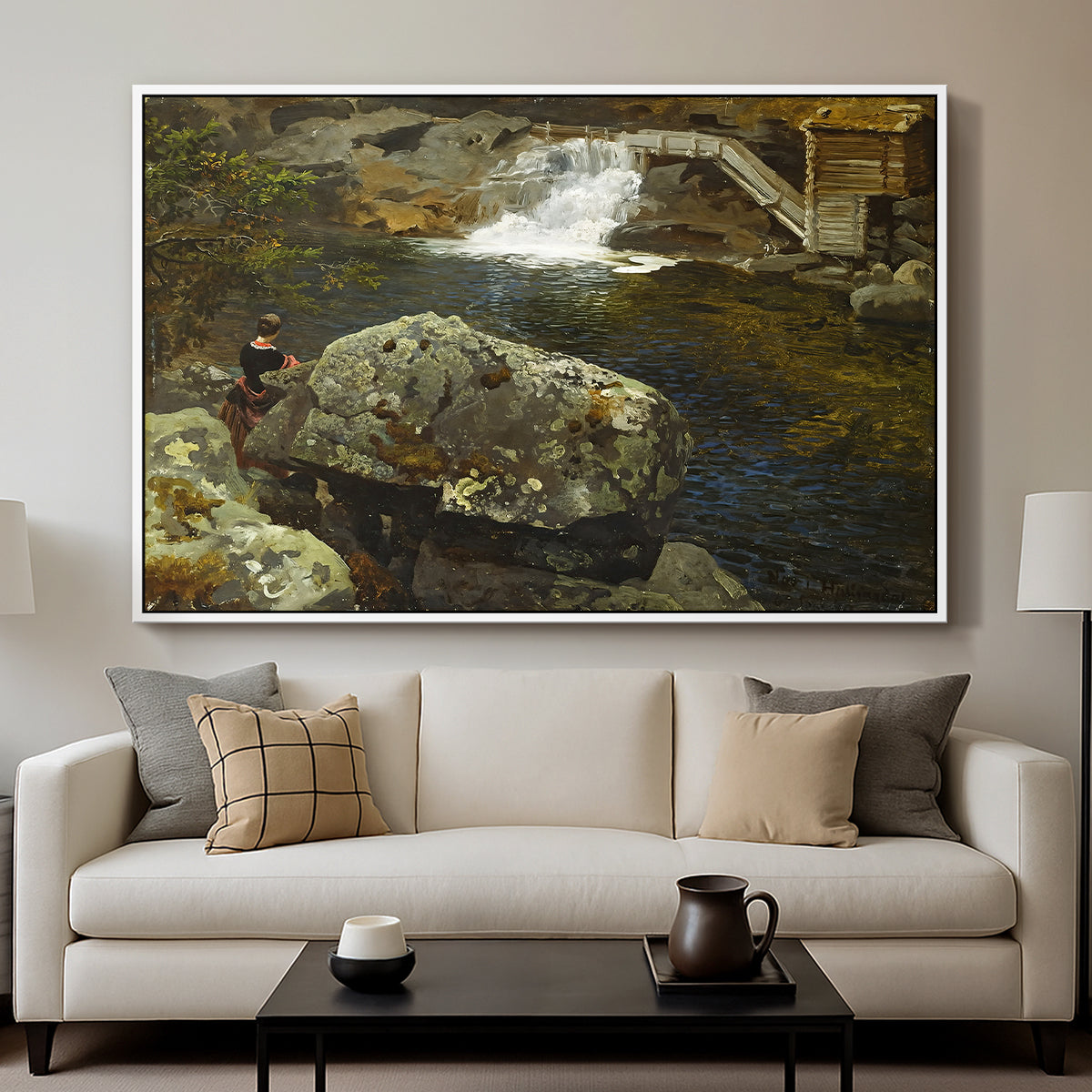 By the Mill Pond (En Mølledam), 1850 - Floater Framed Canvas Print