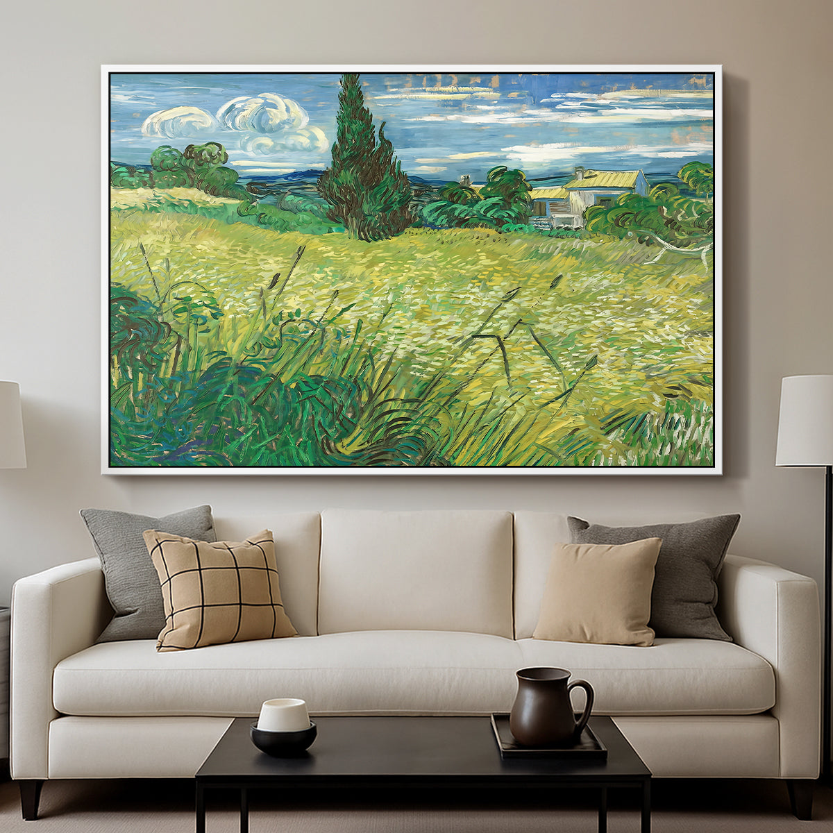 Green Wheat Field with Cypress, 1889 - Floater Framed Canvas Print
