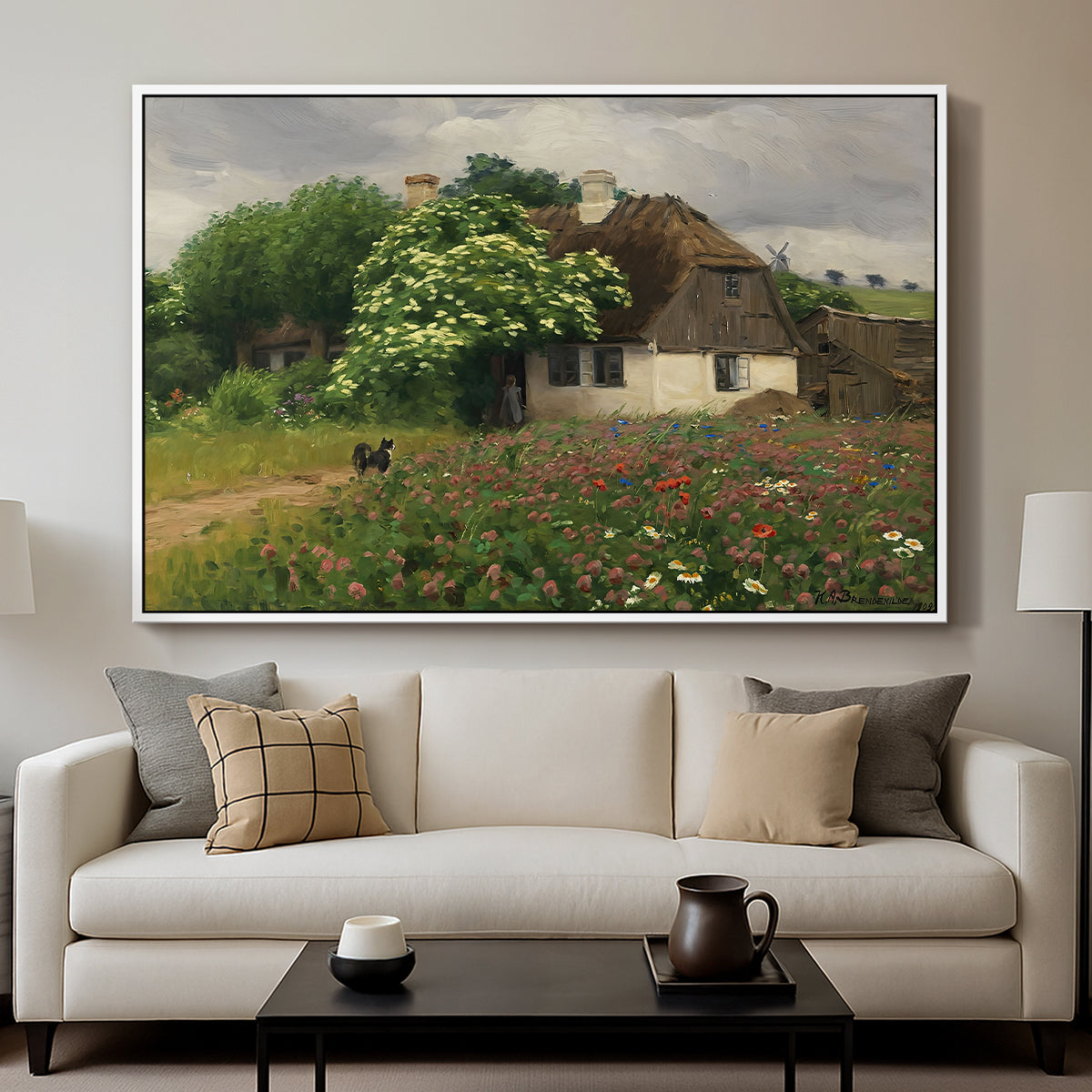 Farmhouse with Meadow Flowers, 1909 - Floater Framed Canvas Print
