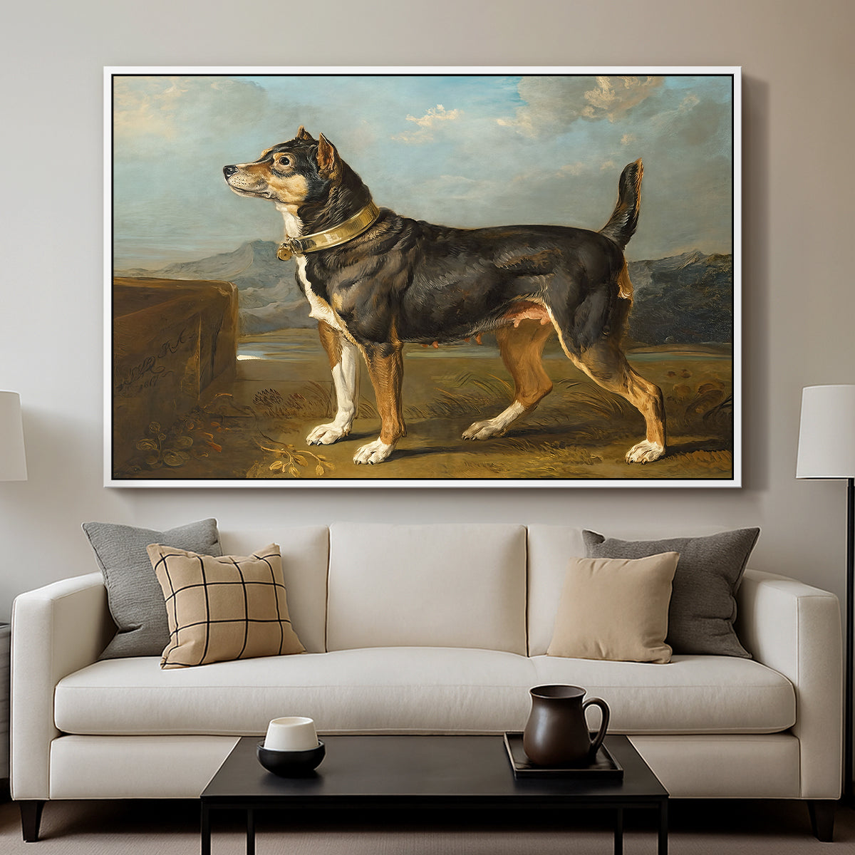 A Terrier in a Landscape, c. 1811 - Floater Framed Canvas Print