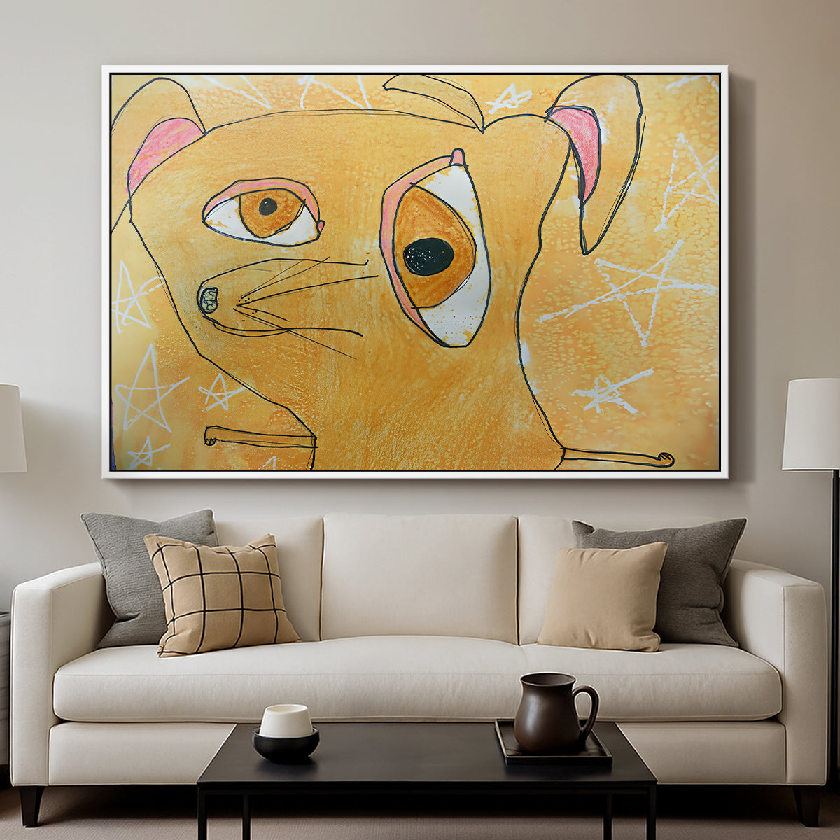 Cubist Dog with Stars (Student Art) - Floater Framed Canvas Print