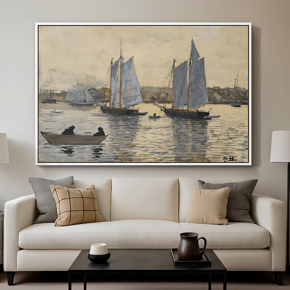 Two Schooners, Gloucester, c. 1880 - Floater Framed Canvas Print