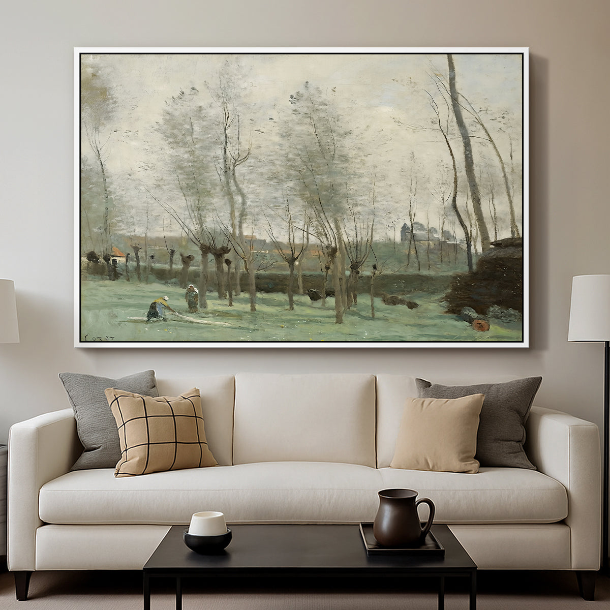 Washerwomen in a Willow Grove, c. 1871 - Floater Framed Canvas Print