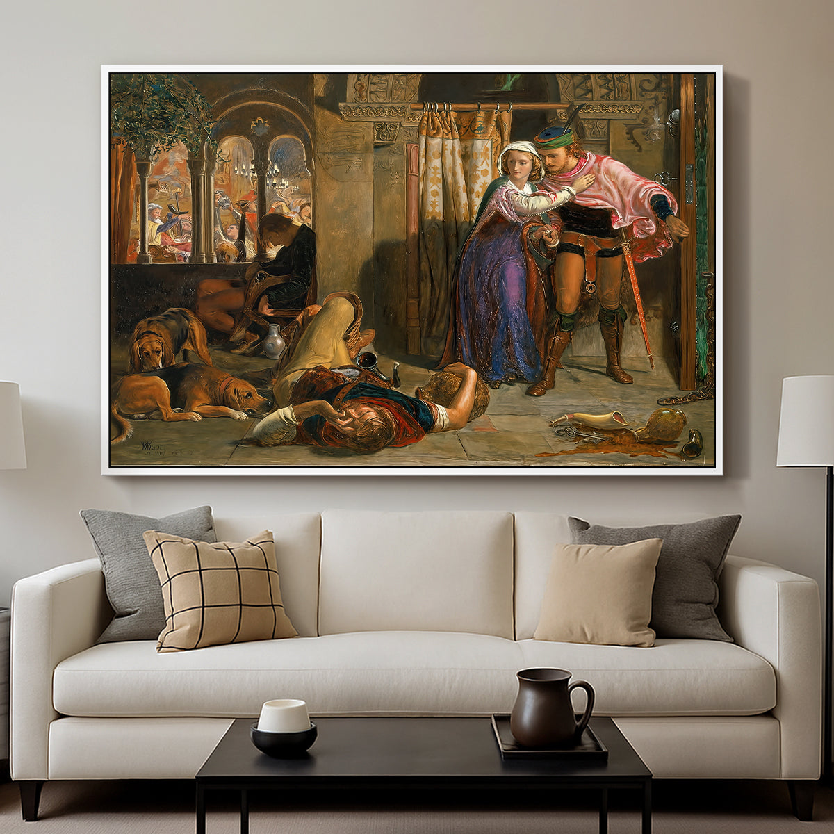 The Flight of Madeline and Porphyro, 1848 - Floater Framed Canvas Print