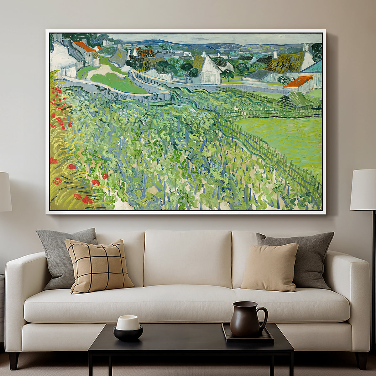 Vineyards at Auvers, 1890 - Floater Framed Canvas Print