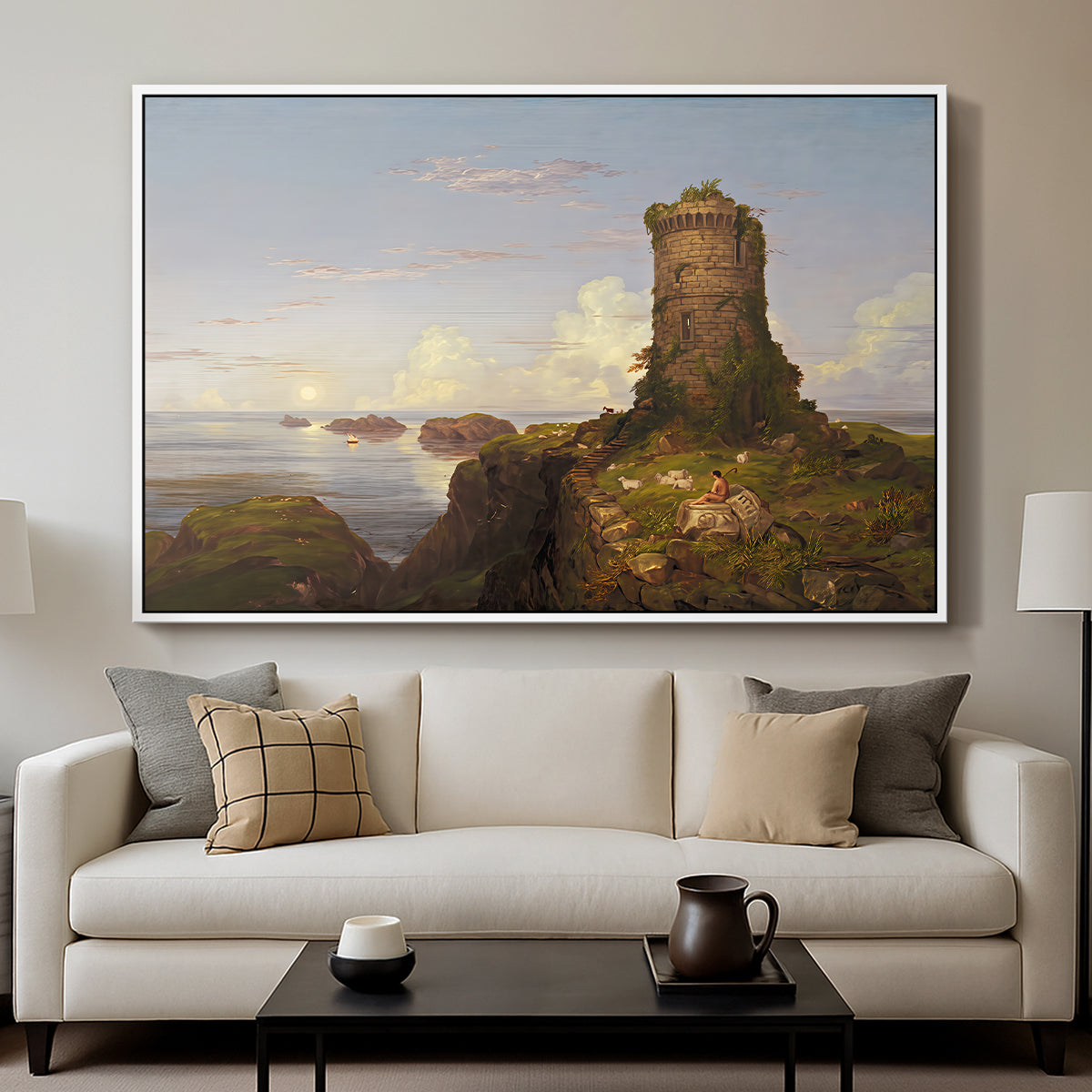 Italian Coast Scene with Ruined Tower, 1838 - Floater Framed Canvas Print