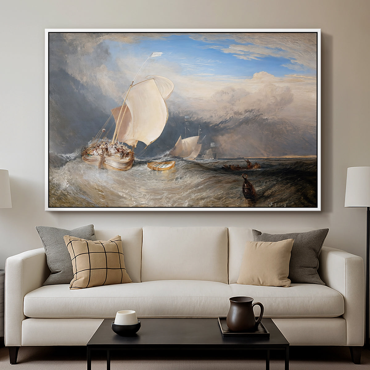 Fishing Boats with Hucksters Bargaining for Fish, 1837-1838 - Floater Framed Canvas Print