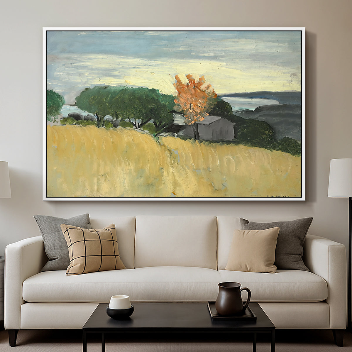Fields of Wheat in Cagnes, 1918 - Floater Framed Canvas Print