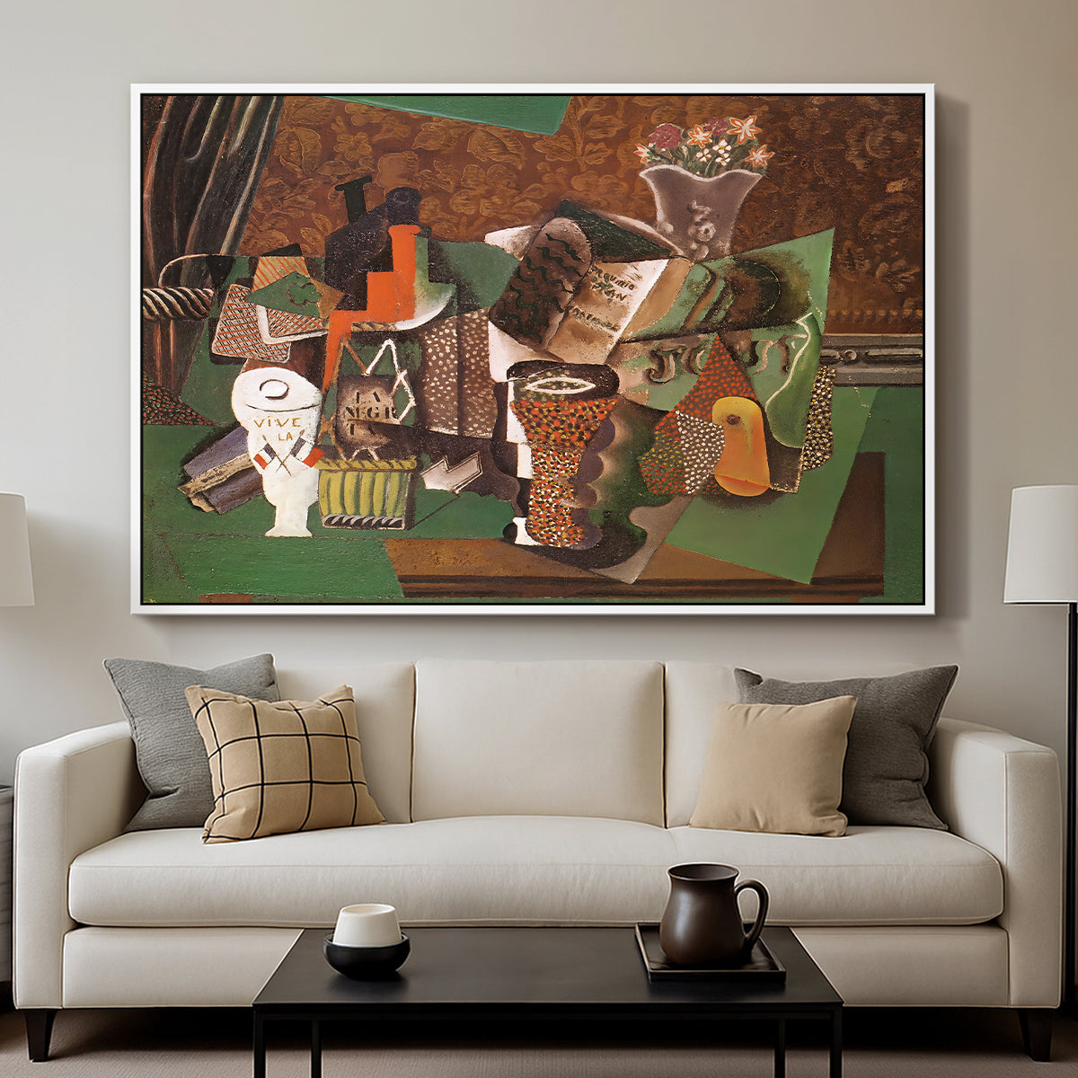 Playing Cards, Glasses, Bottle of Rum: "Vive la France", 1914-1915 - Floater Framed Canvas Print