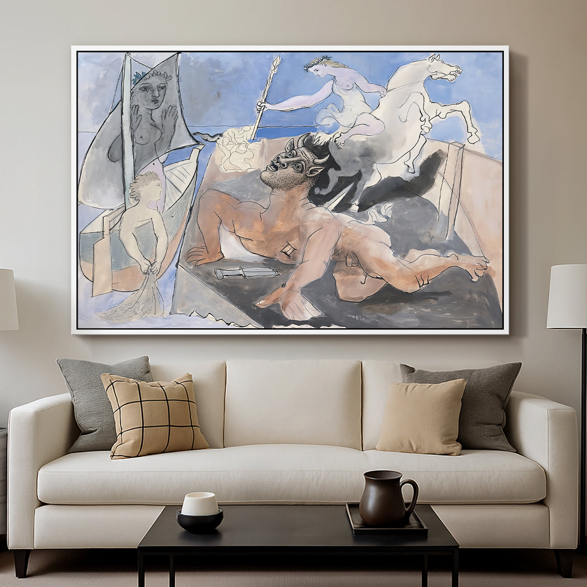 Composition with Minotaur, 1936 - Floater Framed Canvas Print