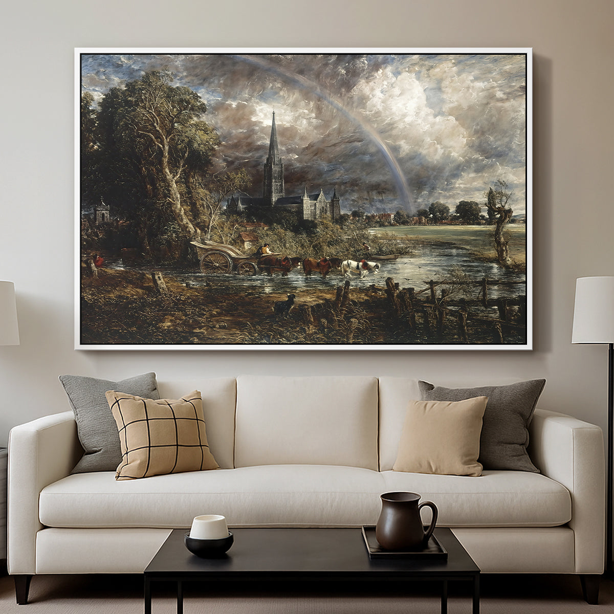 Salisbury Cathedral from the Meadows (Detail), 1831 - Floater Framed Canvas Print
