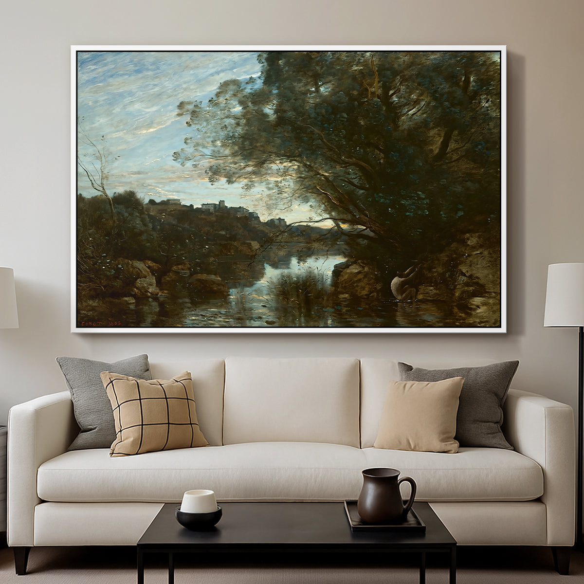 Souvenir of the Environs of Lake Nemi, 1865 - Floater Framed Canvas Print