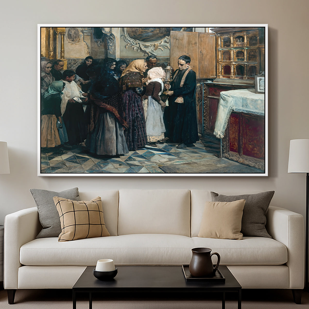 Kissing the Relic, 1893 - Floater Framed Canvas Print