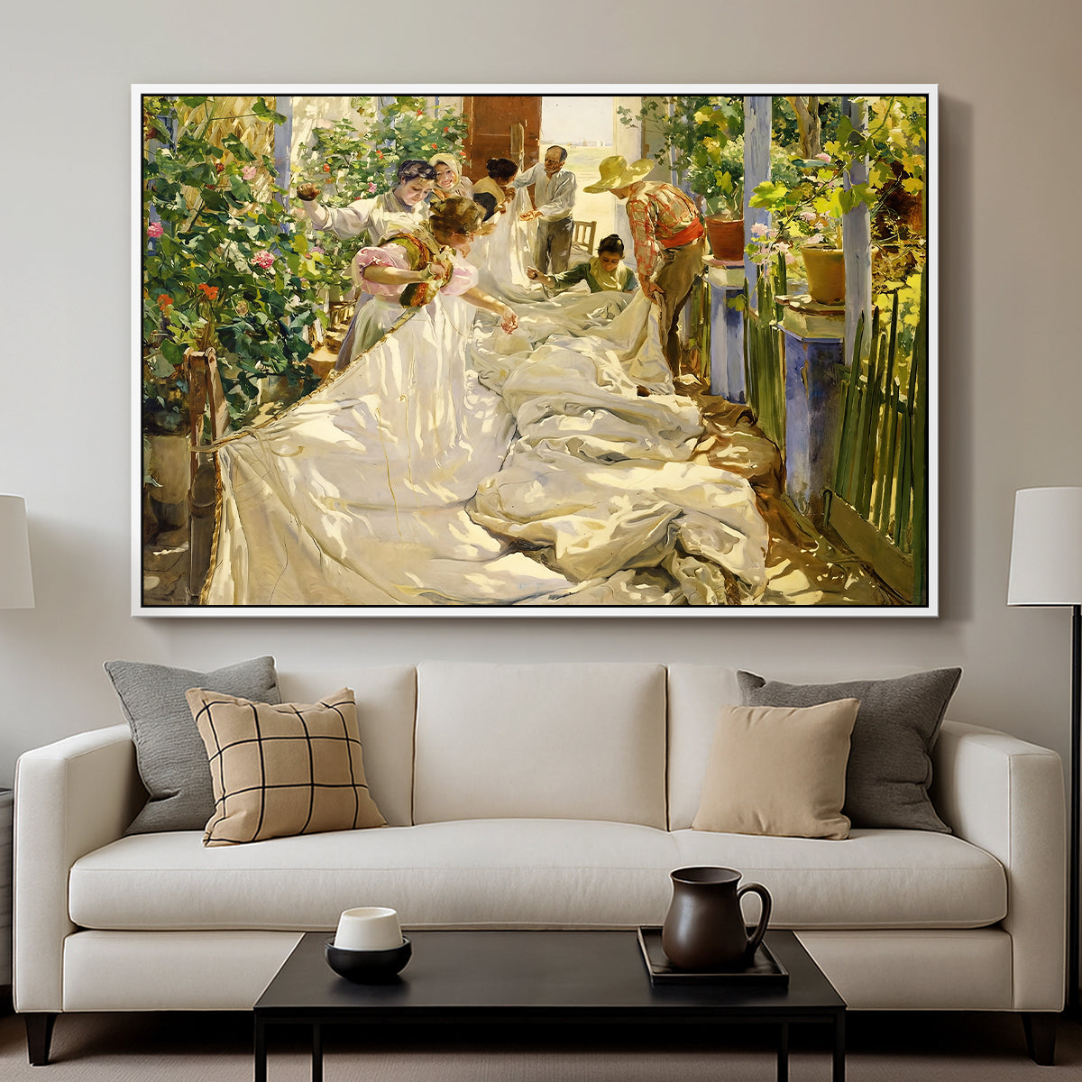 Sewing the Sail, 1896 - Floater Framed Canvas Print