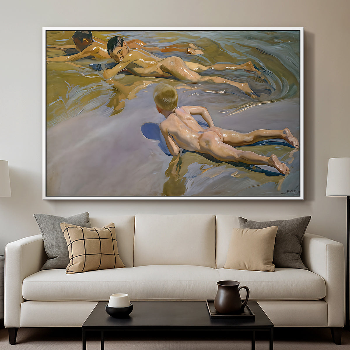 Boys on the Beach, 1910 - Floater Framed Canvas Print