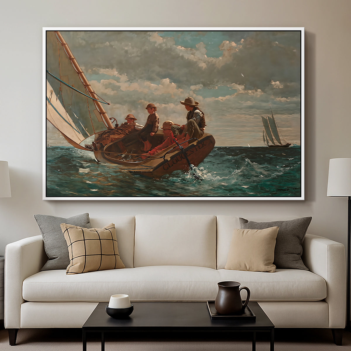 Breezing Up (A Fair Wind), 1873-1876 - Floater Framed Canvas Print