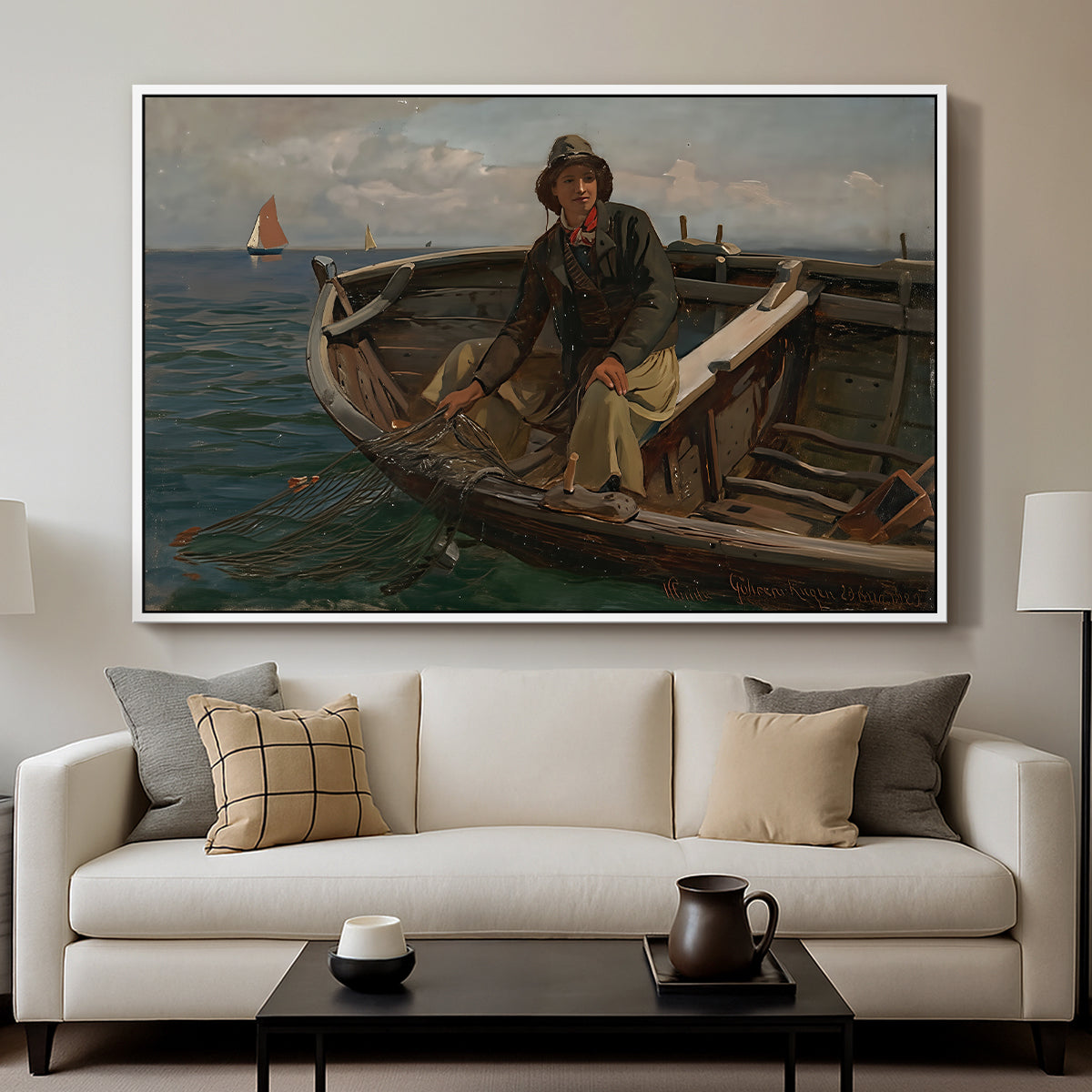 Fishermen from Rügen, 1882 - Floater Framed Canvas Print