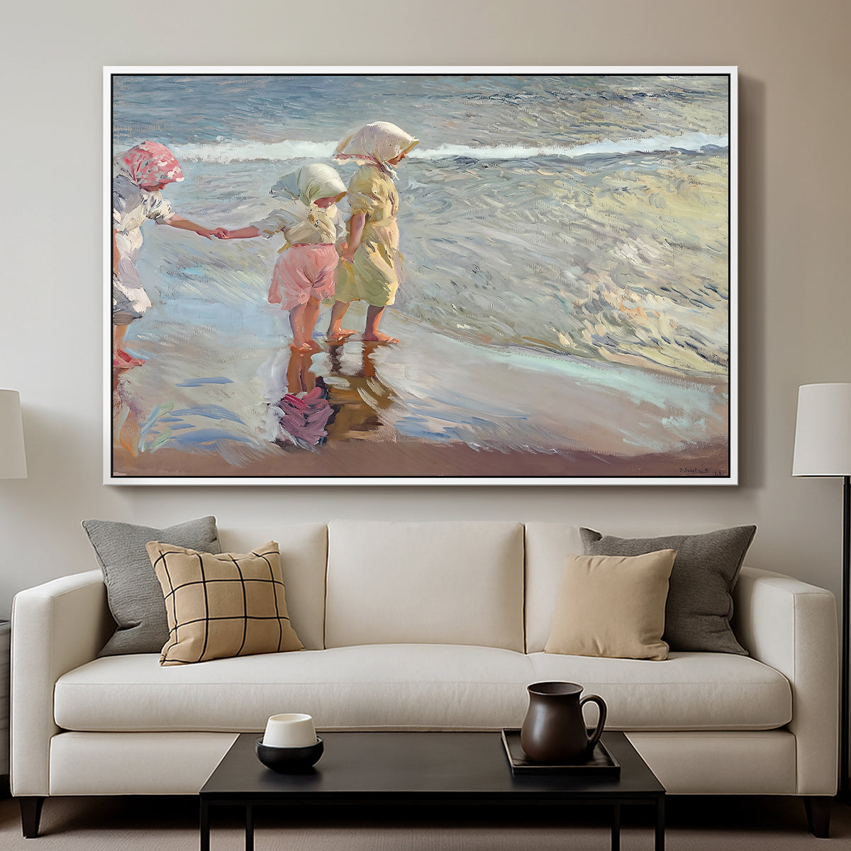 The Three Sisters on the Beach, 1908 - Floater Framed Canvas Print