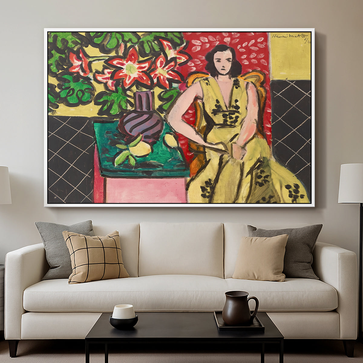 Seated Woman with a Vase of Amaryllis, 1941 - Floater Framed Canvas Print