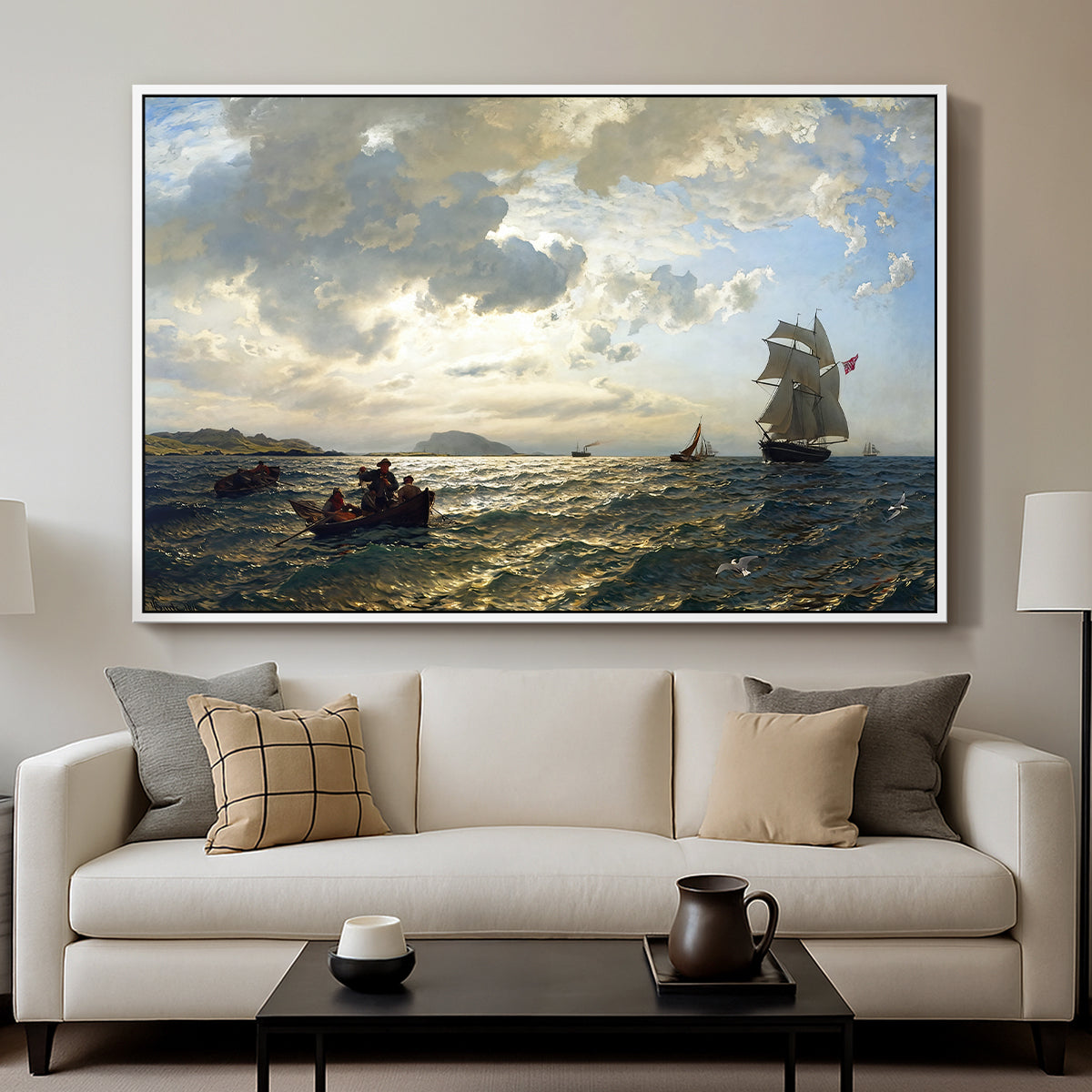 Fresh Breeze on the Norwegian Coast, 1876 - Floater Framed Canvas Print
