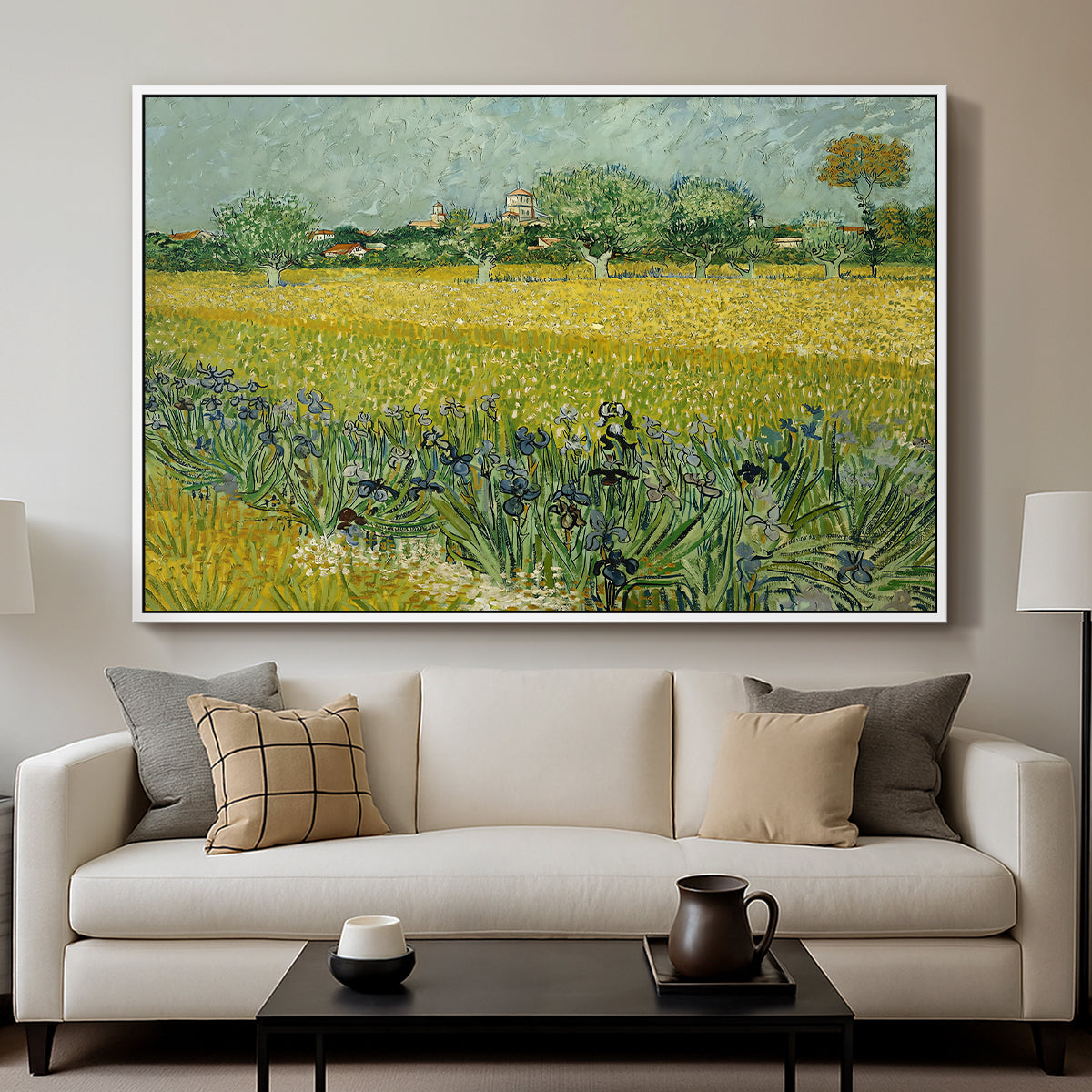 Field with Irises near Arles, 1888 - Floater Framed Canvas Print