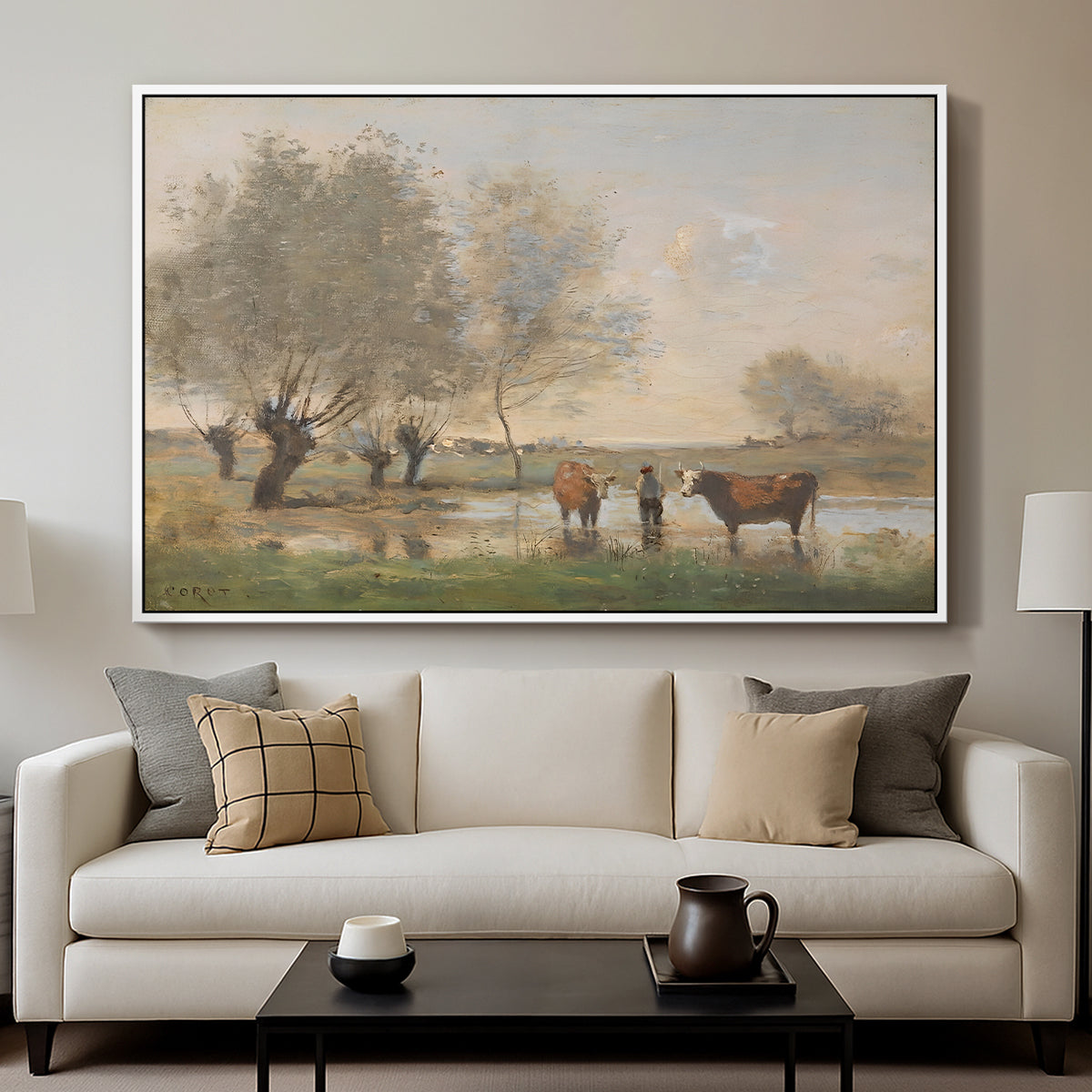 Cows in a Marshy Landscape, c. 1873-1874 - Floater Framed Canvas Print