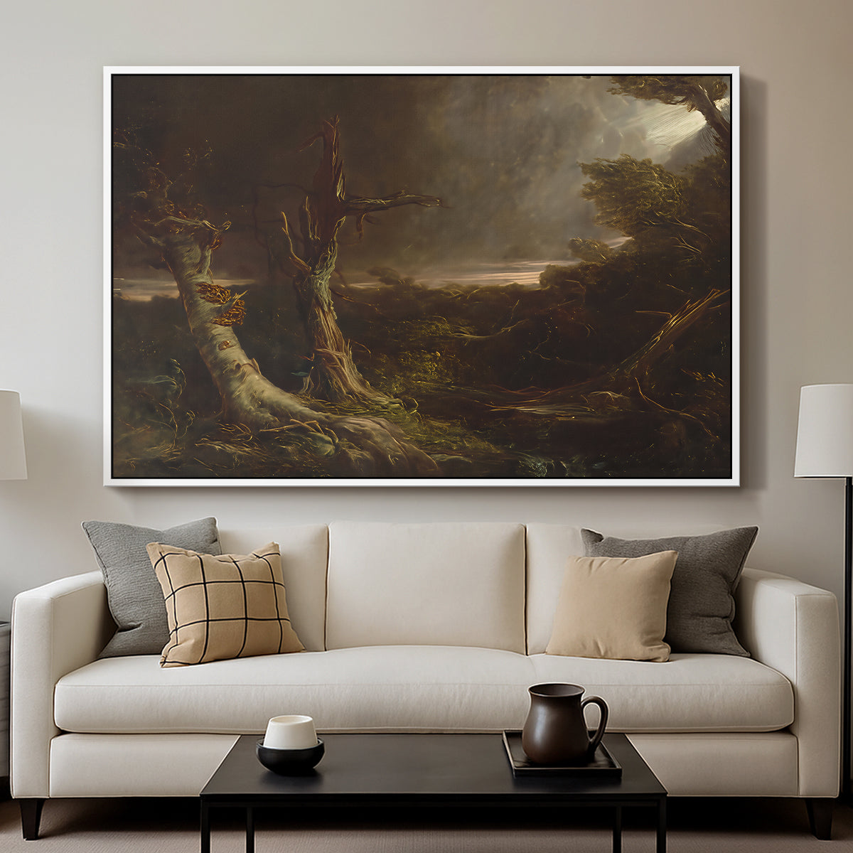 Tornado in an American Forest, 1835 - Floater Framed Canvas Print