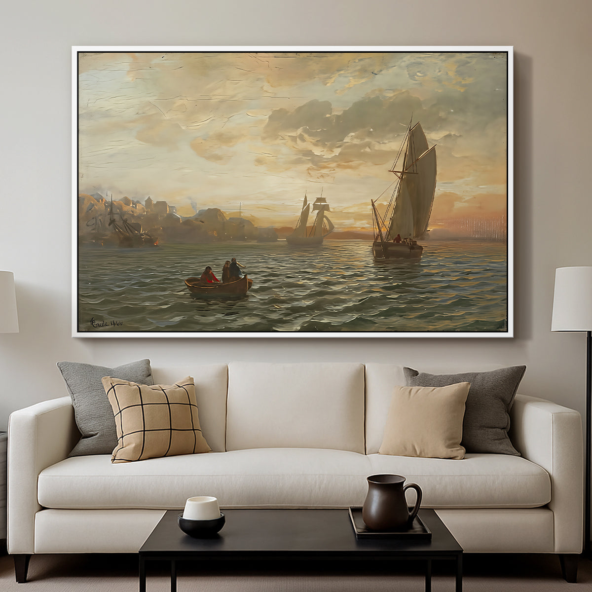 View from the Oslofjord, 1866 - Floater Framed Canvas Print