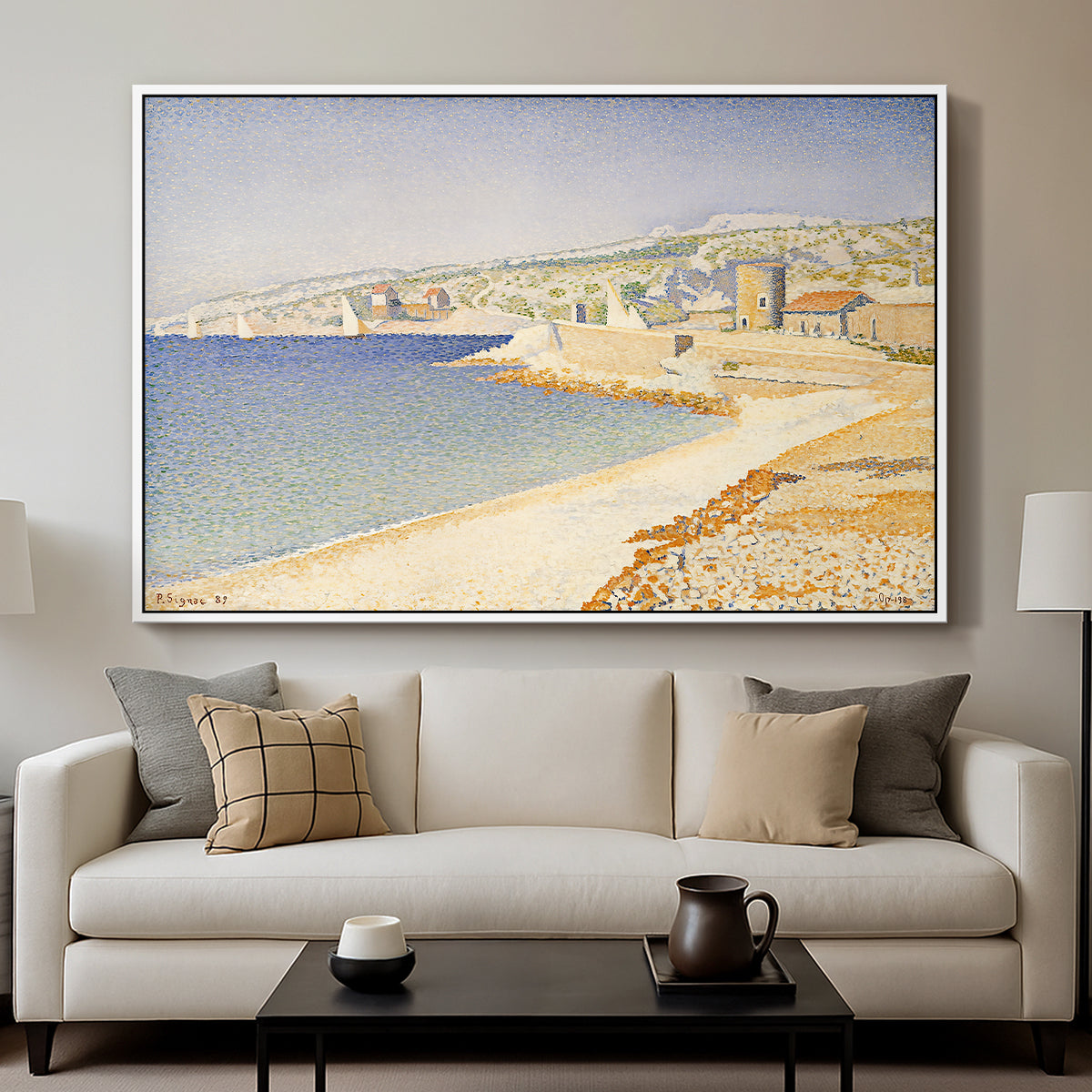 The Jetty at Cassis, Opus 198, 1889 - Floater Framed Canvas Print