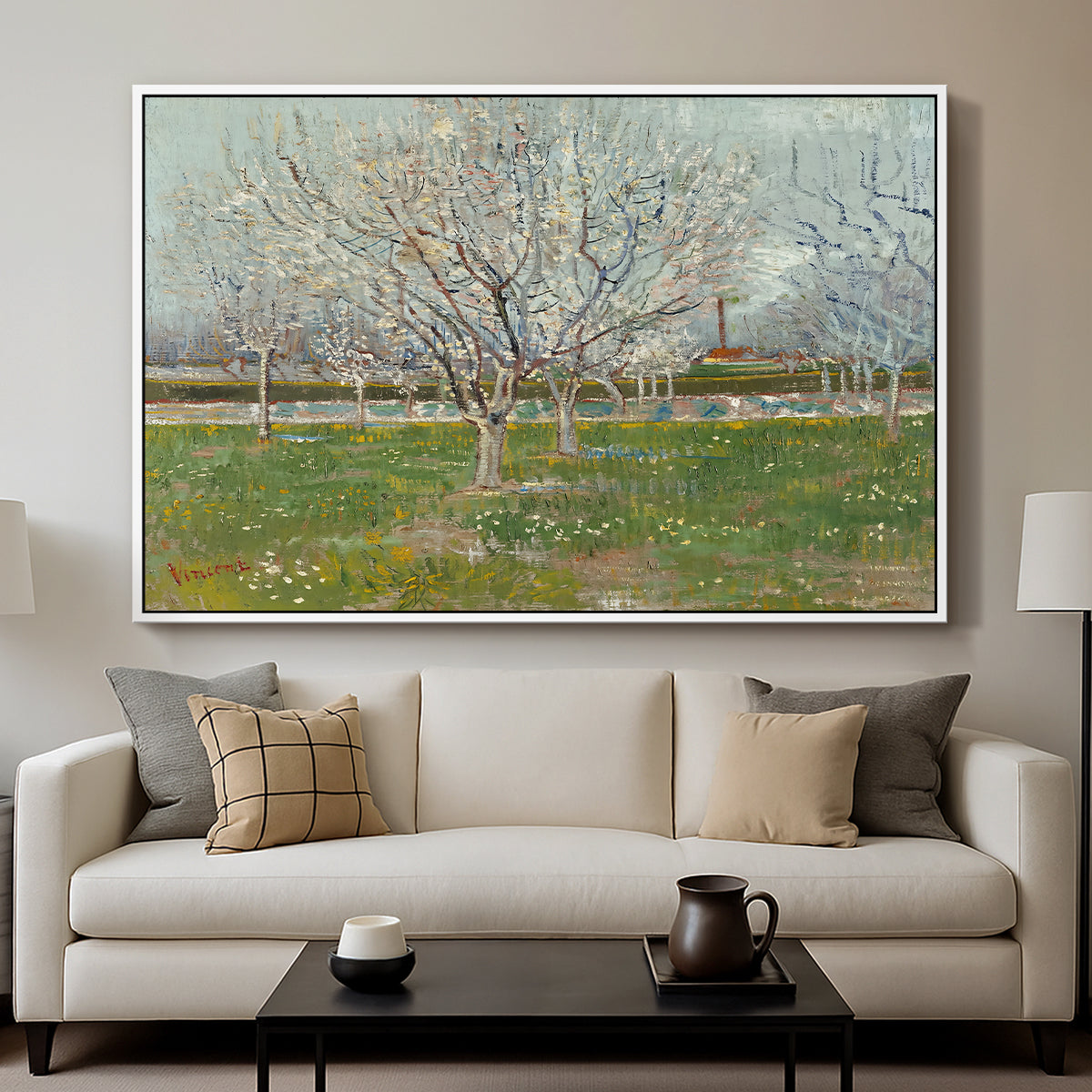 Orchard in Blossom (Plum Trees), 1888 - Floater Framed Canvas Print