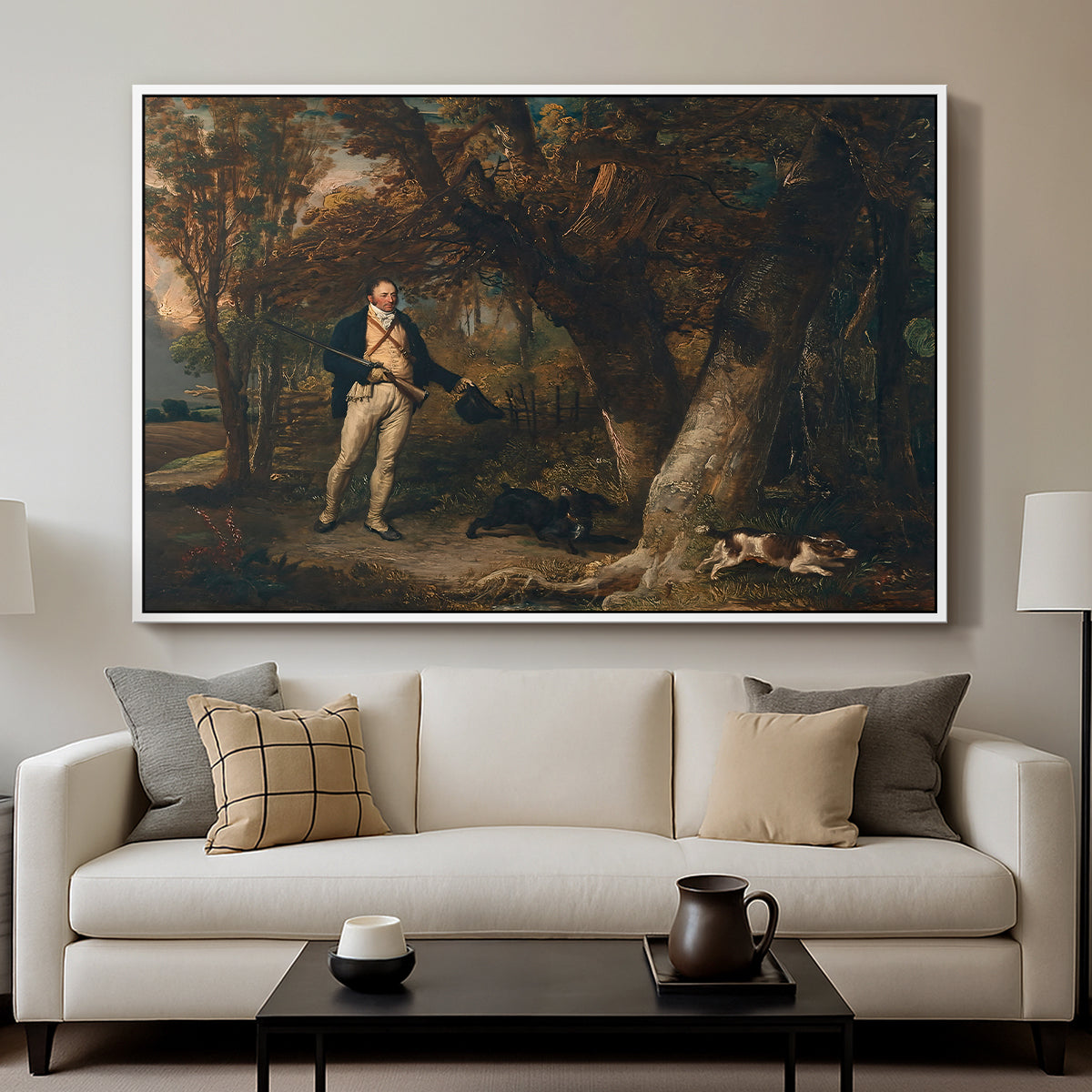 The Reverend Thomas Levett and Favourite Dogs, Cock-Shooting, 1811 - Floater Framed Canvas Print