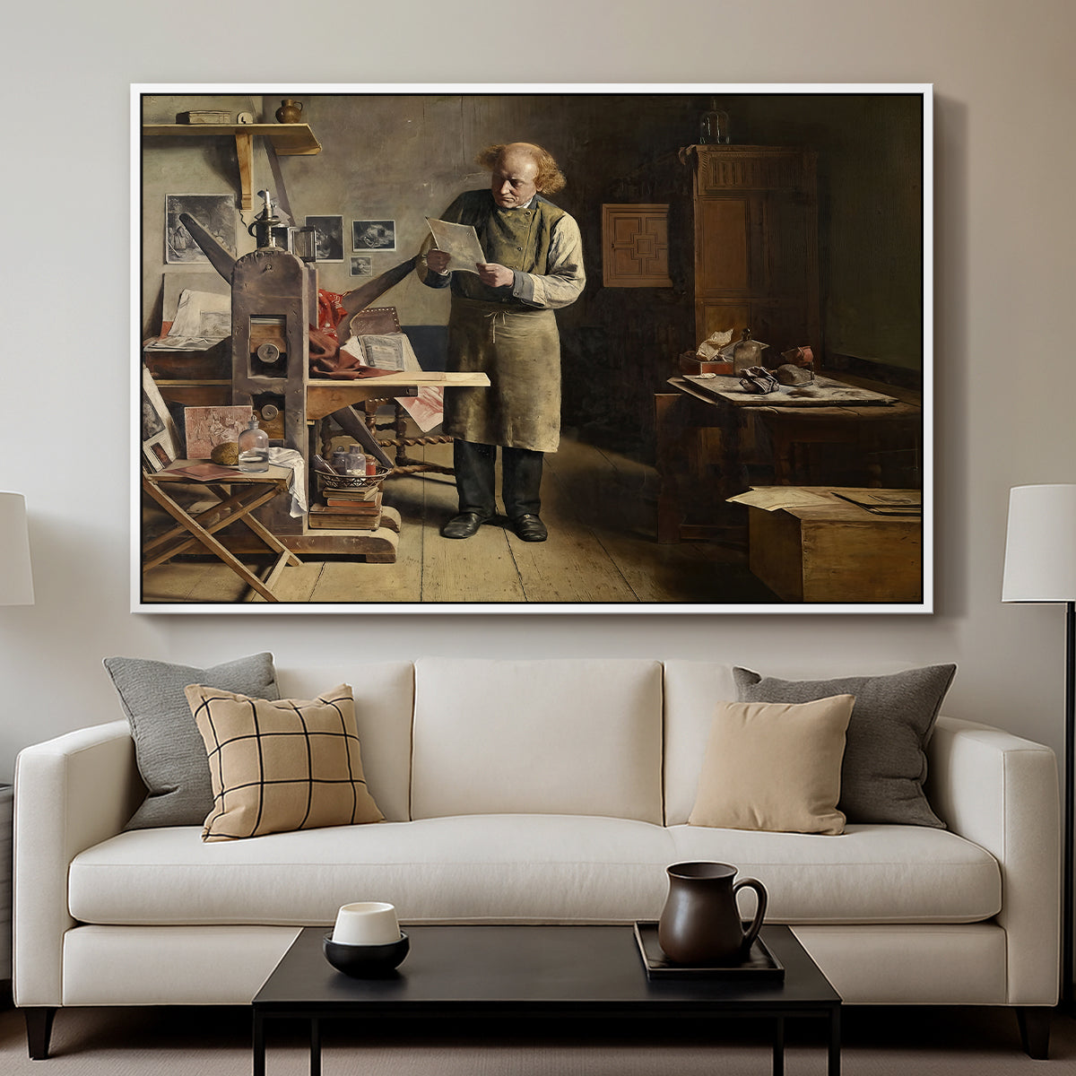 The Plate Printer, 1875 - Floater Framed Canvas Print