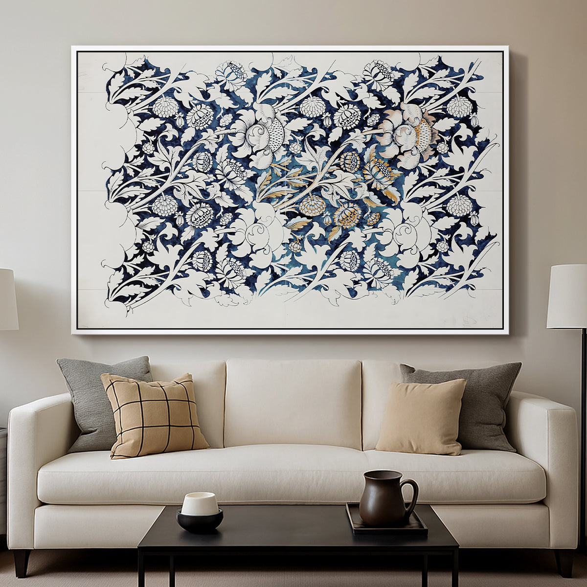 Watercolour for Printed Fabric Design: Wey, c. 1882-1883 - Floater Framed Canvas Print