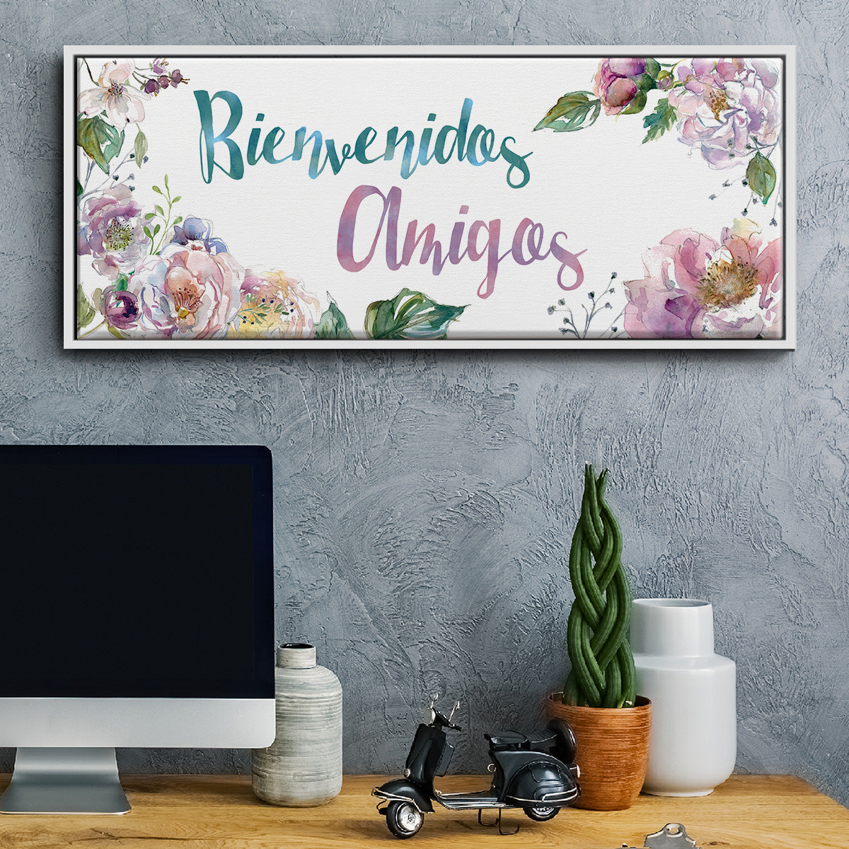 Bienvenidos Amigos - Floater Framed Canvas Print