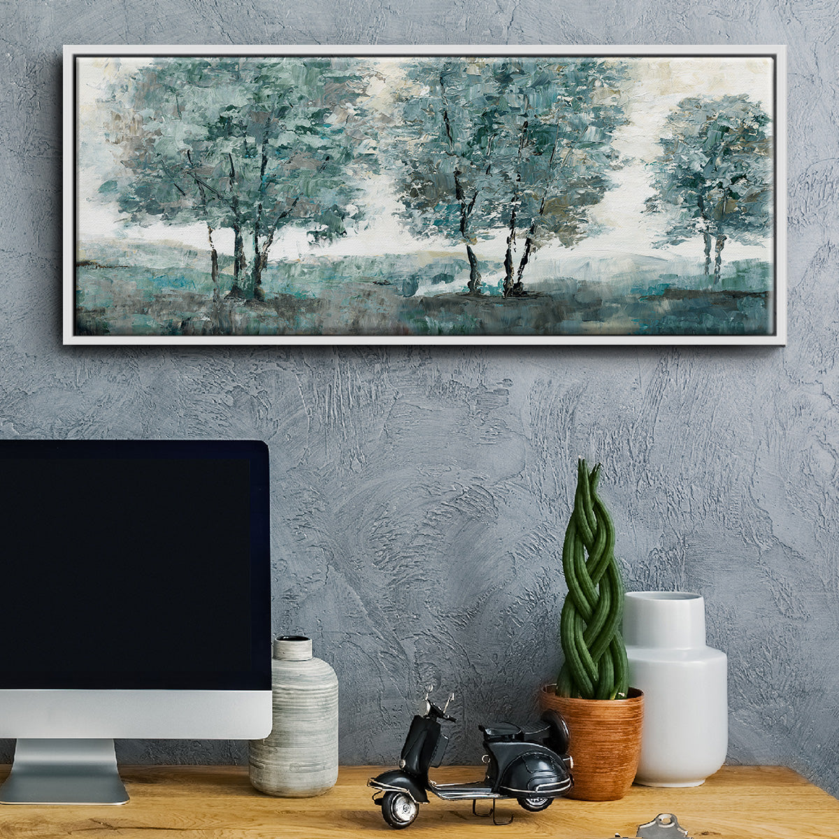 Teal Sentinel - Floater Framed Canvas Print