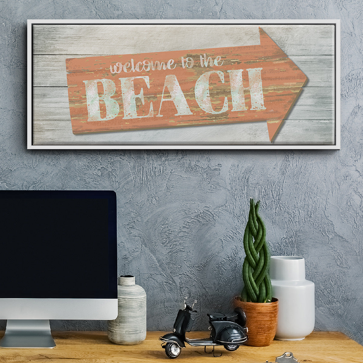 Welcome to the Beach - Floater Framed Canvas Print