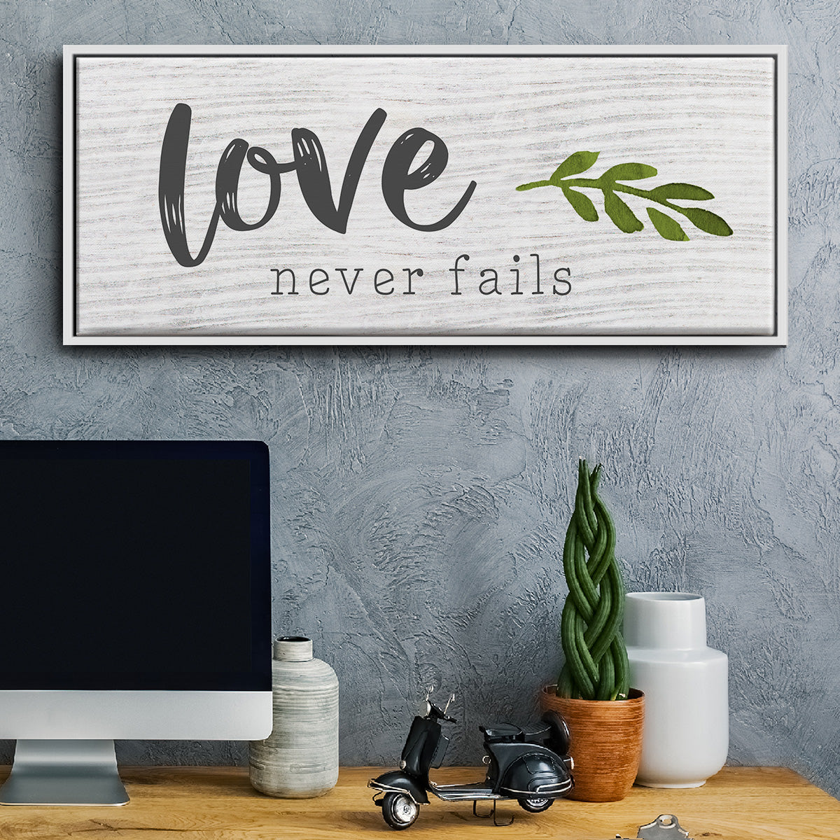 Love Never Fails - Floater Framed Canvas Print