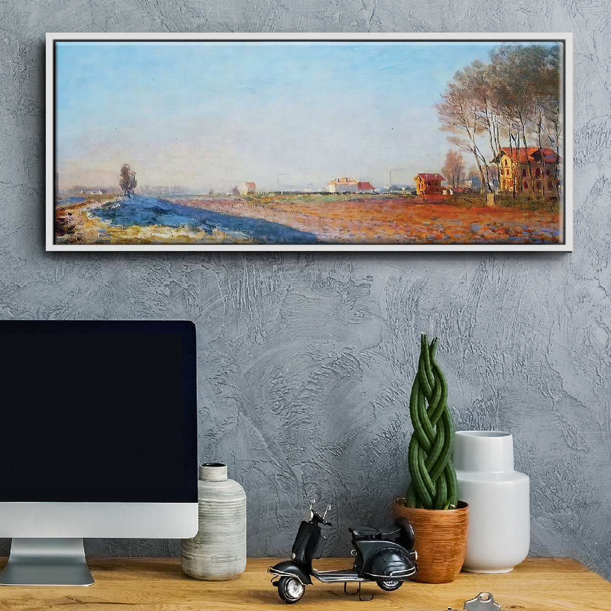 The Plain of Colombes, White Frost, 1873 - Floater Framed Canvas Print