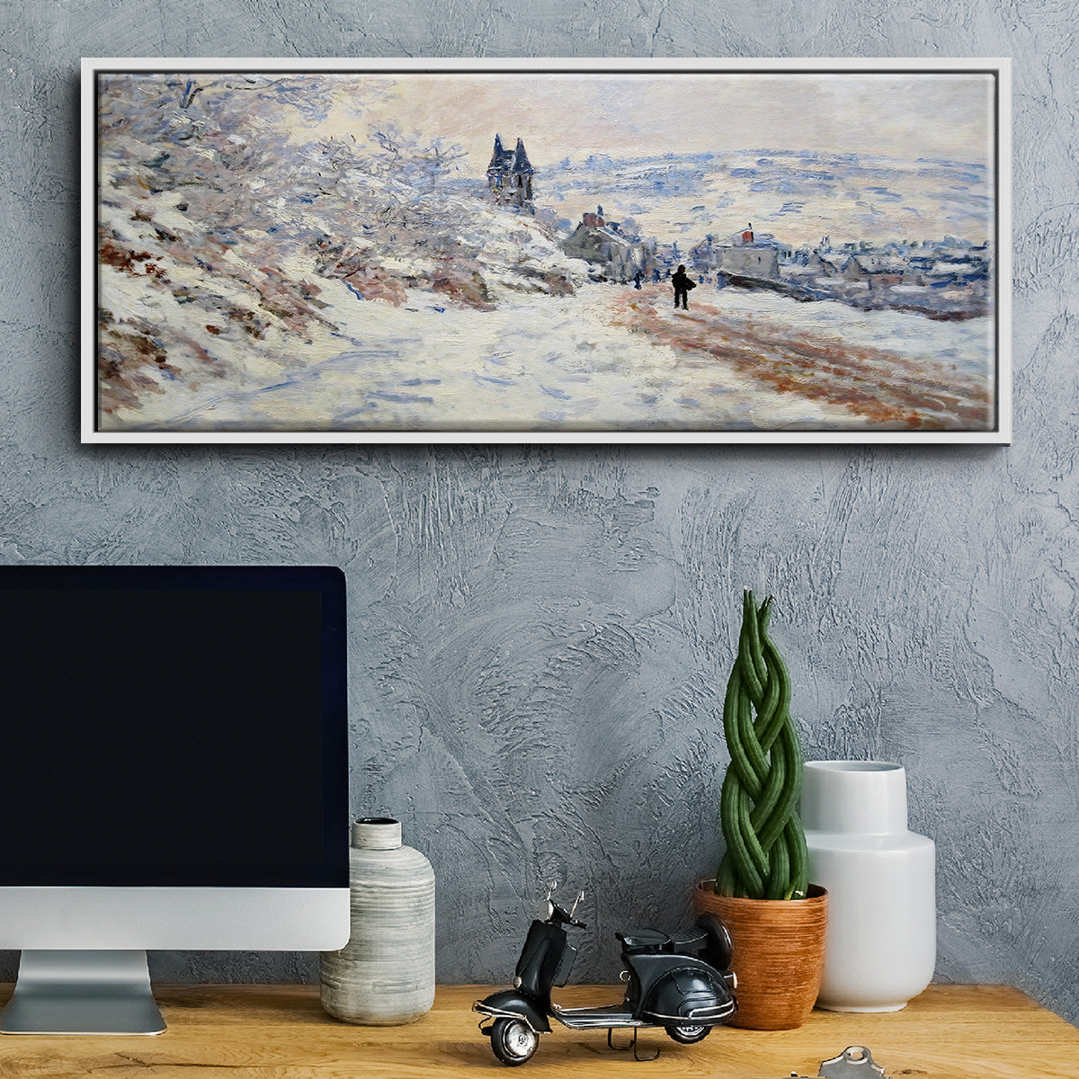 The Road to Vétheuil, Snow Effect, 1879 - Floater Framed Canvas Print
