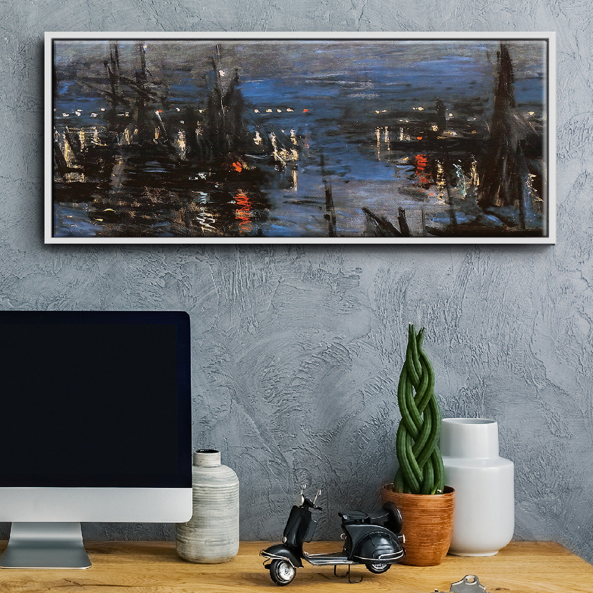 The Port of Le Havre, Night Effect, 1873 - Floater Framed Canvas Print