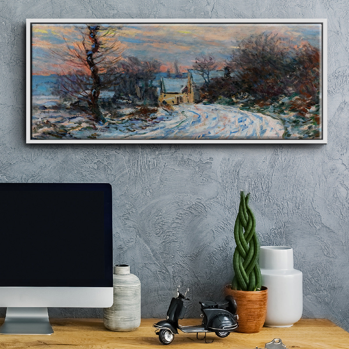Road to Giverny in Winter, 1885 - Floater Framed Canvas Print