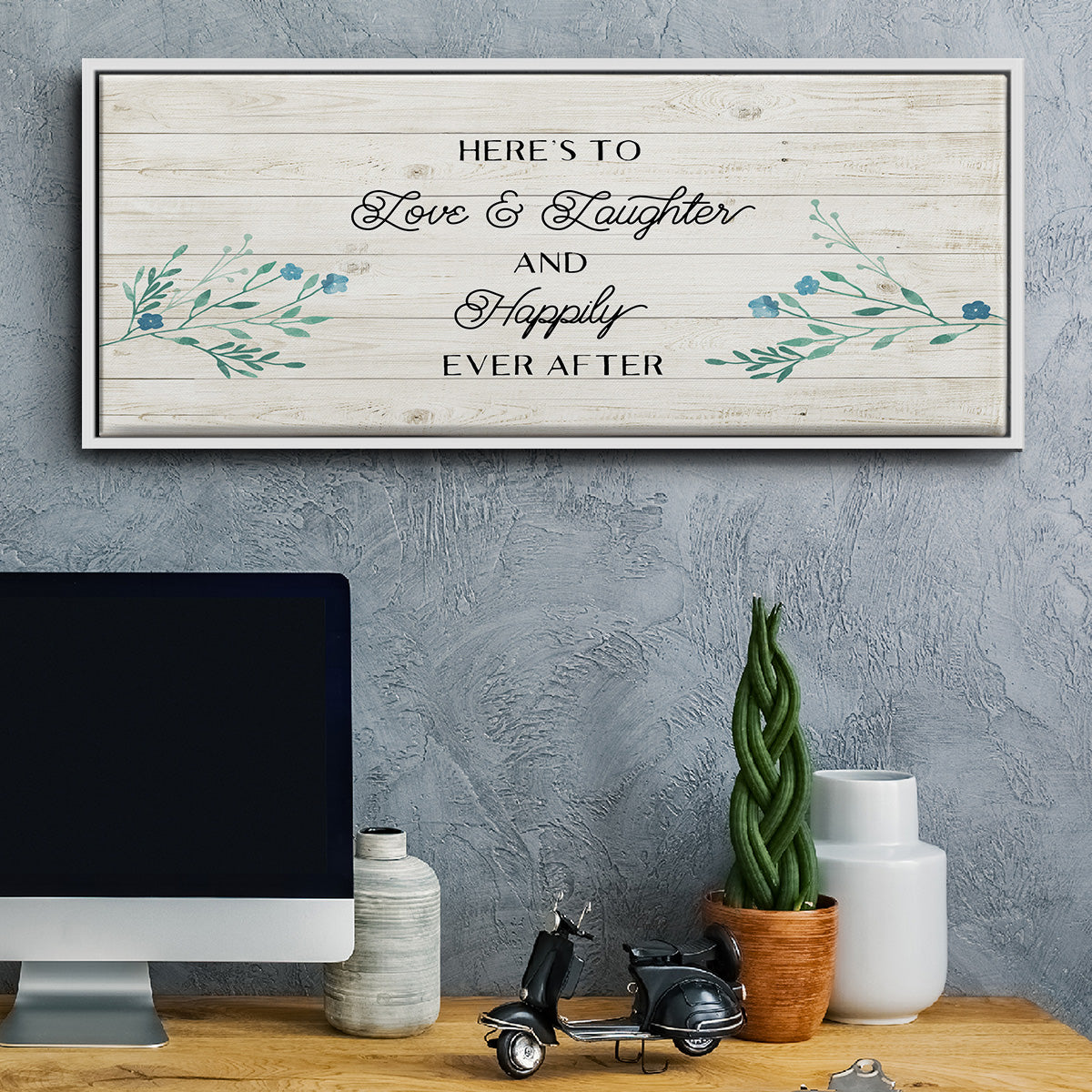 Floral Happily - Floater Framed Canvas Print