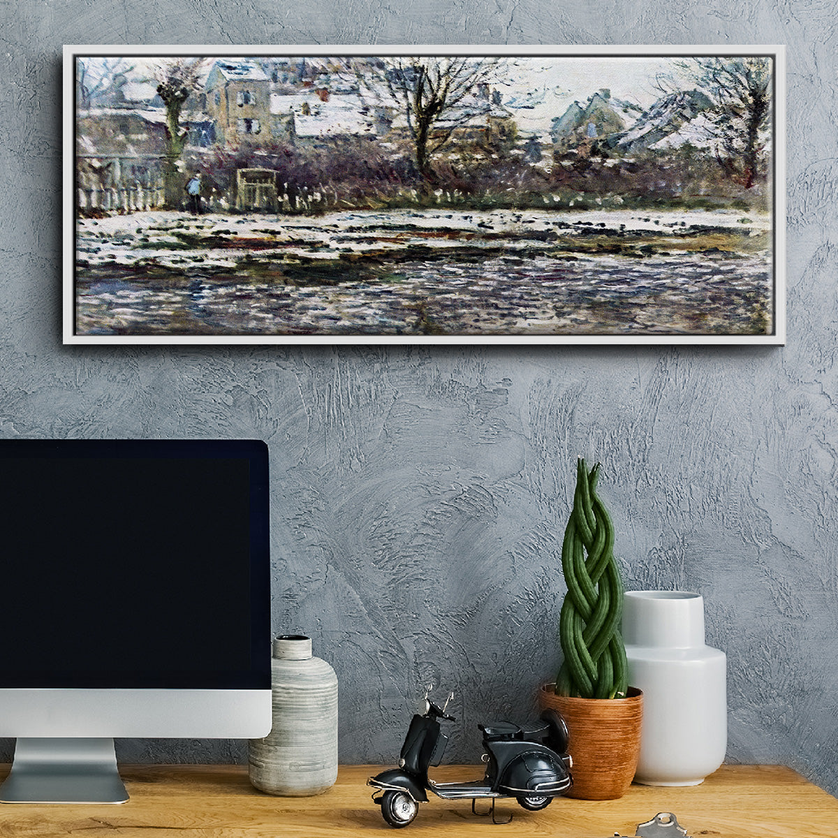 Snow in Vétheuil - Floater Framed Canvas Print